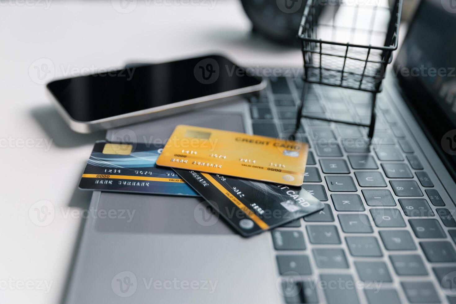 Effective marketing in e-business drives commerce by encouraging online shopping, where customers fill their carts and make purchases during sales, all within vast expanse of cyberspace. idea, pay photo