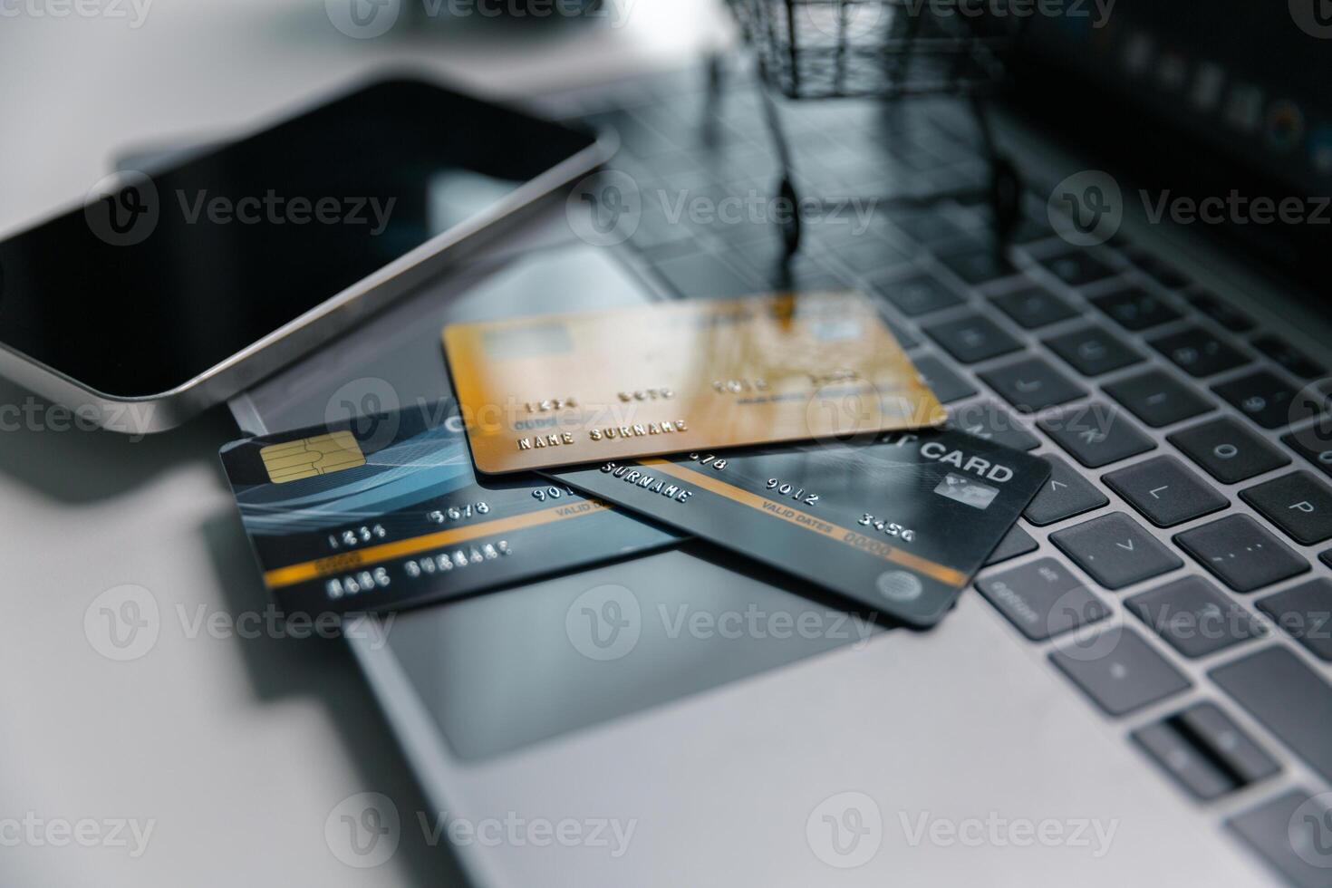 Effective marketing in e-business drives commerce by encouraging online shopping, where customers fill their carts and make purchases during sales, all within vast expanse of cyberspace. idea, pay photo