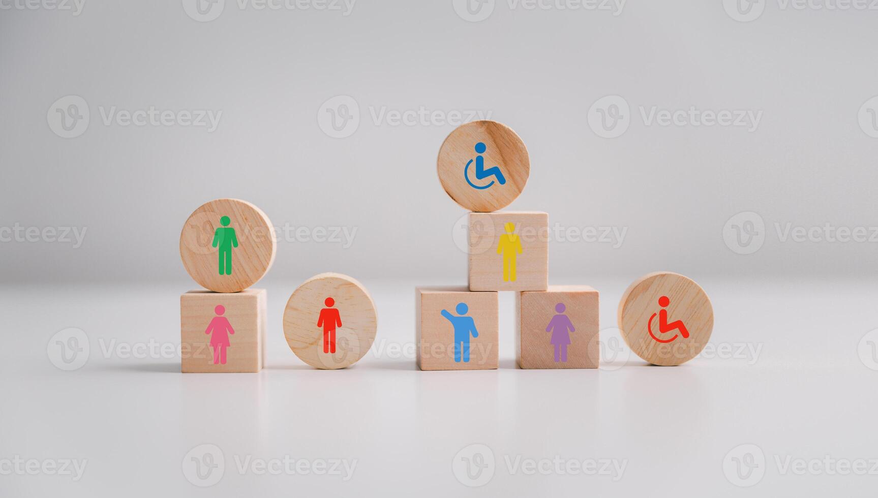 Concept of diversity, inclusion and equality promotes community integration, where every person, regardless of disability, is embraced through teamwork and equity in colourful, supportive environment photo