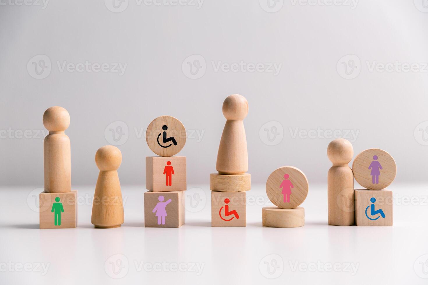 Concept of diversity, inclusion and equality promotes community integration, where every person, regardless of disability, is embraced through teamwork and equity in colourful, supportive environment photo