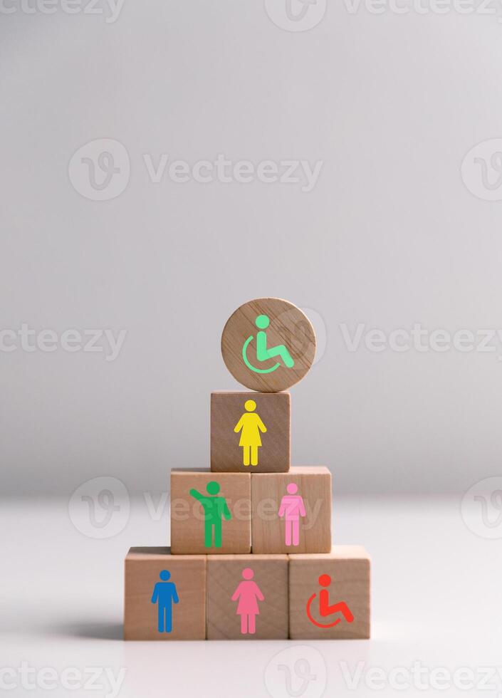 Concept of diversity, inclusion and equality promotes community integration, where every person, regardless of disability, is embraced through teamwork and equity in colourful, supportive environment photo