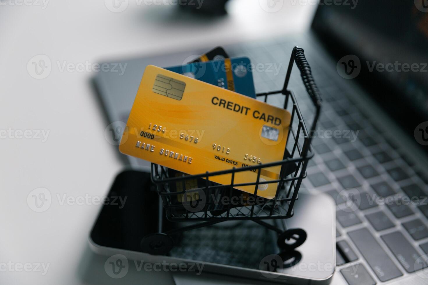 Effective marketing in e-business drives commerce by encouraging online shopping, where customers fill their carts and make purchases during sales, all within vast expanse of cyberspace. idea, pay photo