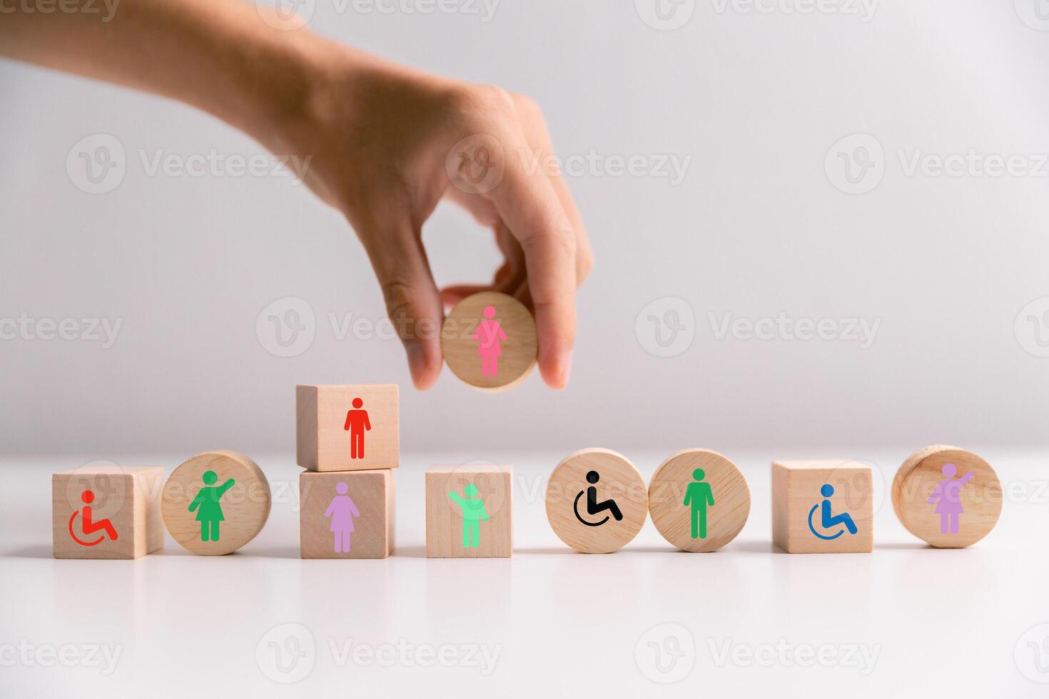 Concept of diversity, inclusion and equality promotes community integration, where every person, regardless of disability, is embraced through teamwork and equity in colourful, supportive environment photo