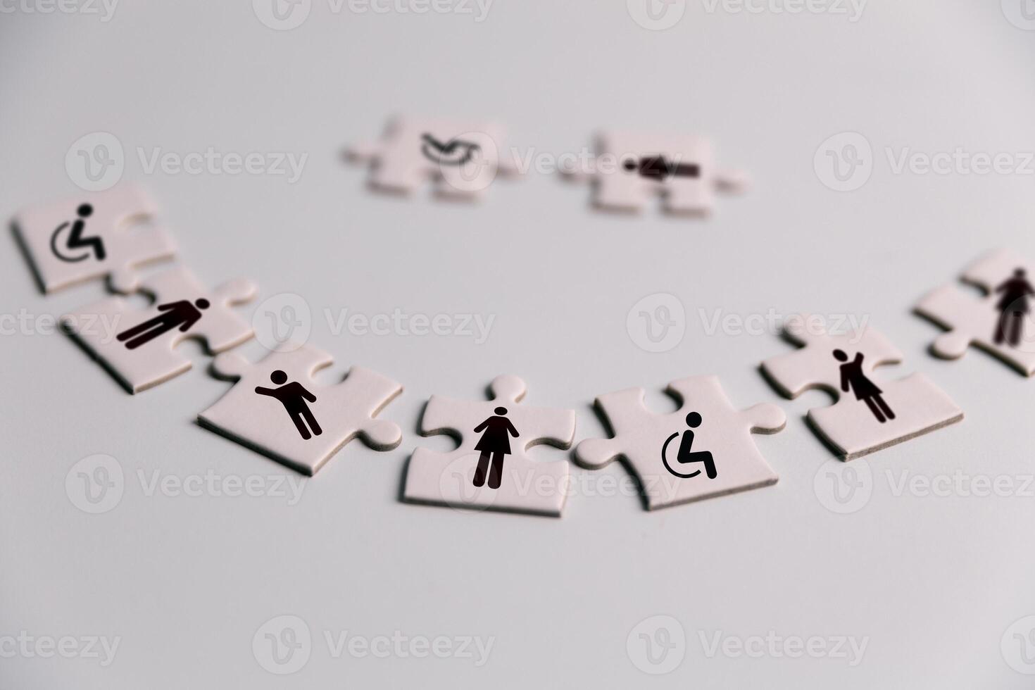 Concept of diversity, inclusion and equality promotes community integration, where every person, regardless of disability, is embraced through teamwork and equity in colourful, supportive environment photo
