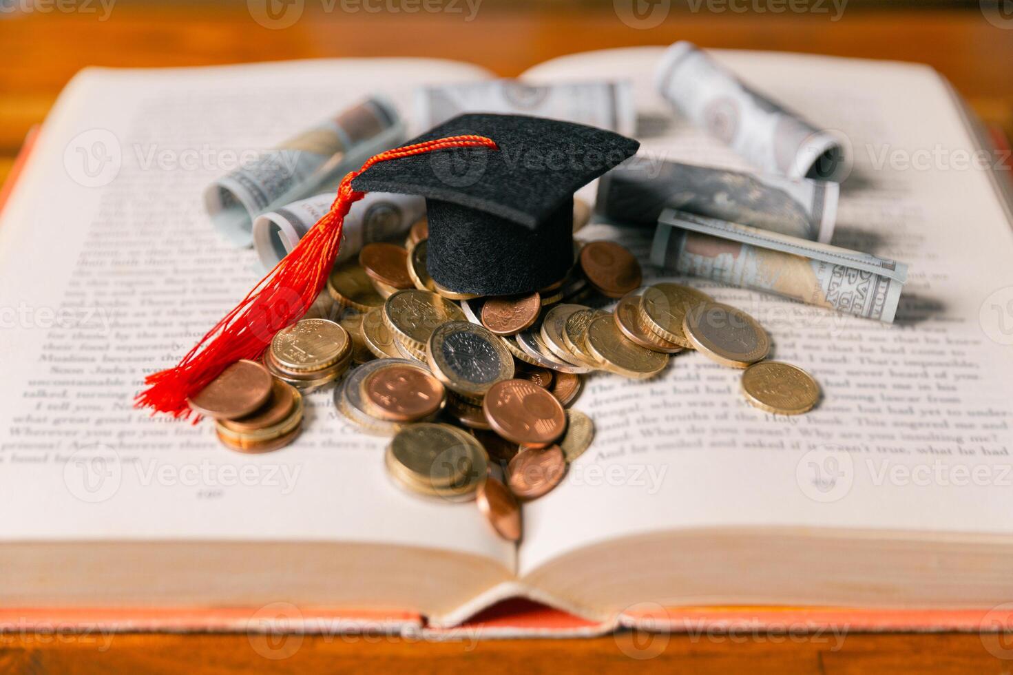 Investing in education abroad, saving coins and money, leads to financial growth, successful graduation, and future success. management, planning, stack, profit, prosperity, step, performance, secure photo