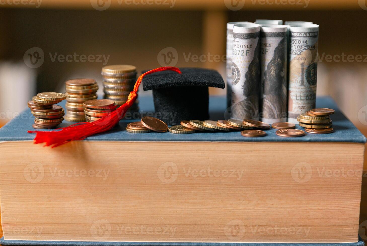 Investing in education abroad, saving coins and money, leads to financial growth, successful graduation, and future success. management, planning, stack, profit, prosperity, step, performance, secure photo