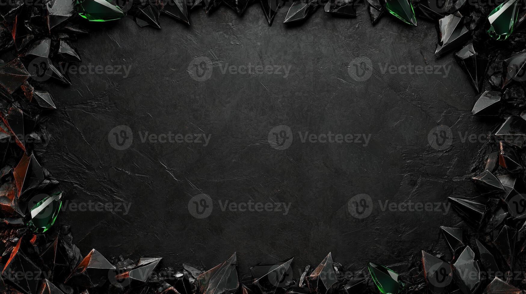 Dark and dramatic fantasy background featuring sharp, jagged black rocks with metallic accents, creating a luxurious and mystical atmosphere, perfect for game design, posters, or digital art photo