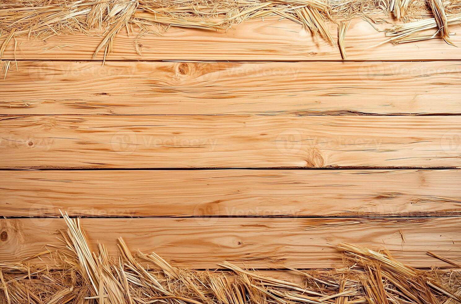 Wooden planks with straw on top and bottom, rustic background, natural texture, farm theme, suitable for agricultural or countryside concepts photo