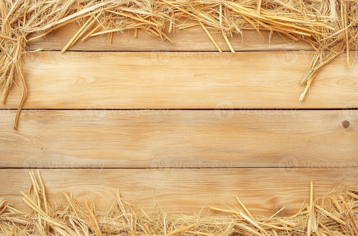 Wooden planks with straw on top and bottom, rustic background, natural texture, farm theme, suitable for agricultural or countryside concepts photo
