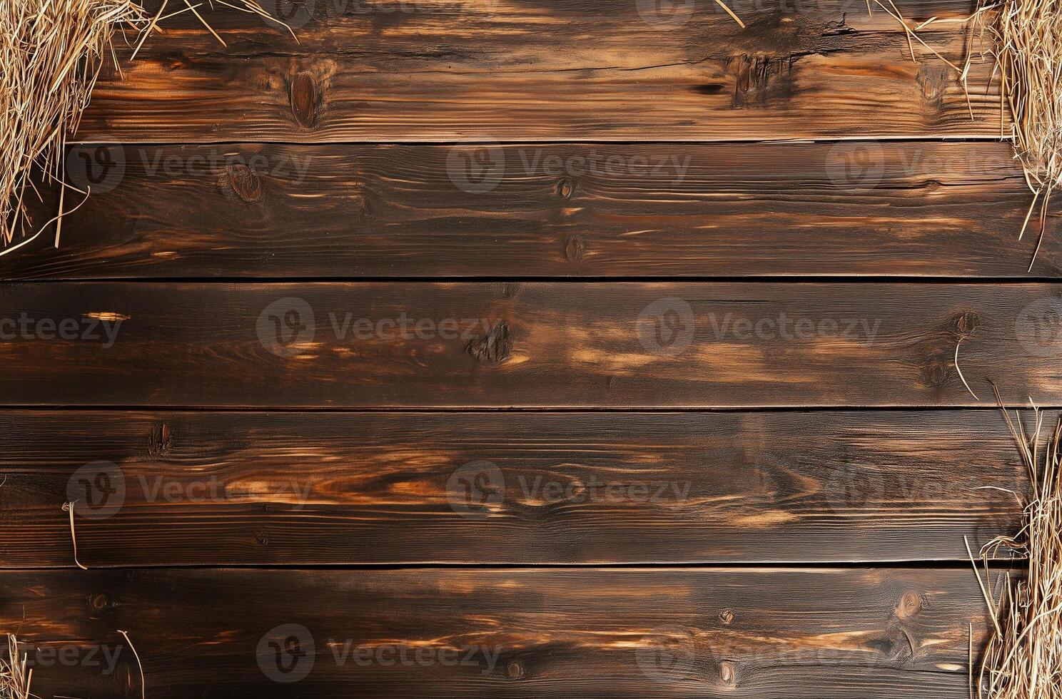 Wooden background with hay border, rustic wooden planks, natural texture, farm theme, empty space for text or design, countryside style, barn wood, straw frame, vintage look, agricultural setting photo