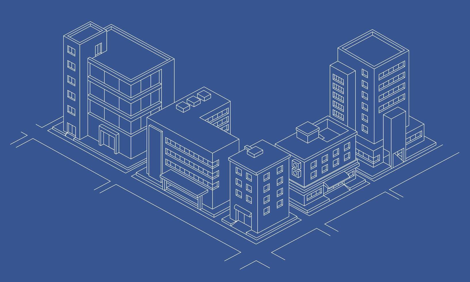 Outline building isometric design. Suitable for cityscape background. vector