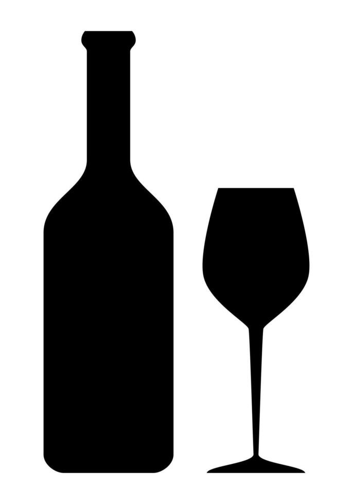 silhouette of a wine bottle and glass - black and white symbol, illustration isolated on white background vector