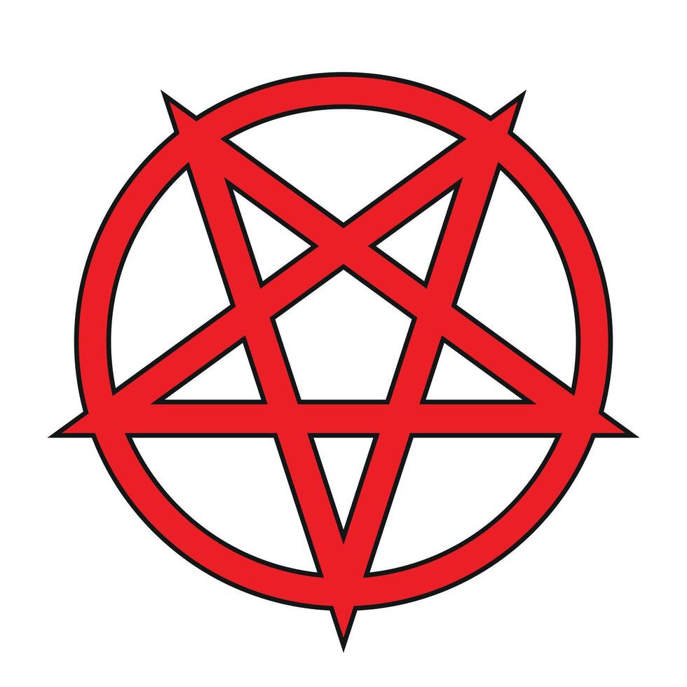 Pentagram - red illustration of simple five-pointed star in circle, isolated on white background vector