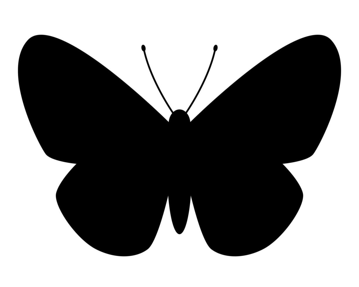 butterfly silhouette shape, black and white illustration of butterfly with spread wings, isolated on white background vector