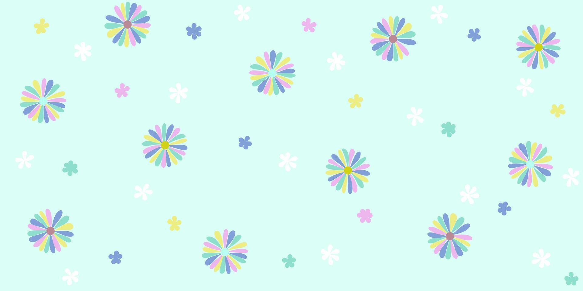 Seamless Pattern of Hand Drawn Multi Color Flowers on Light Color Background vector