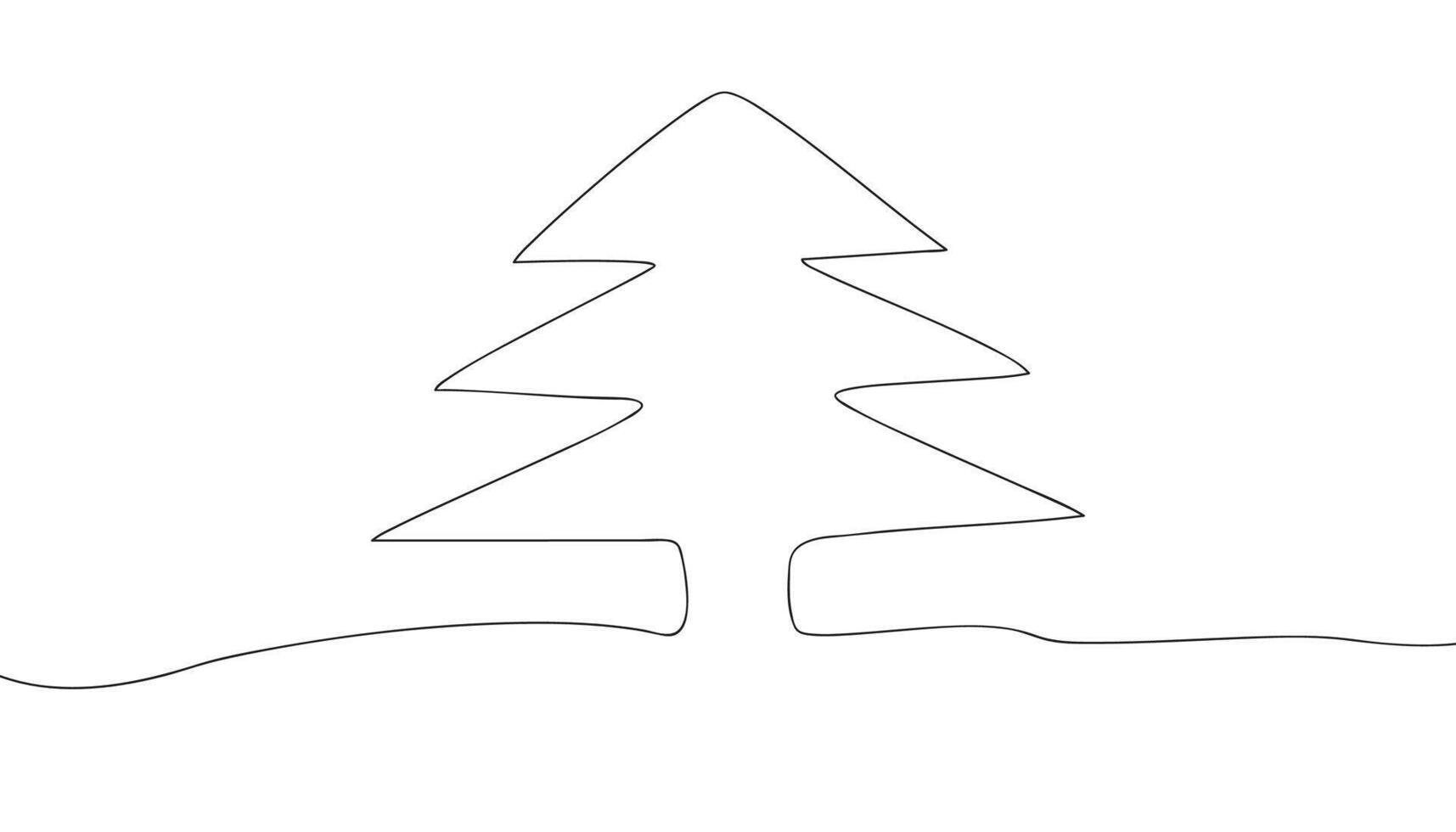 Christmas tree handwriting. Black line continuous for holiday element and festival vector