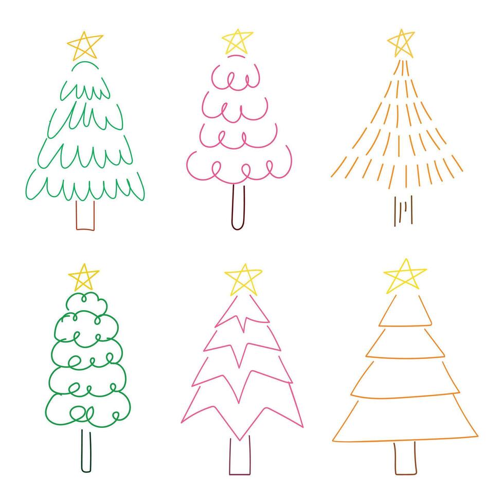 Abstract Christmas tree doodle hand drawn with different shape for illustration and element vector