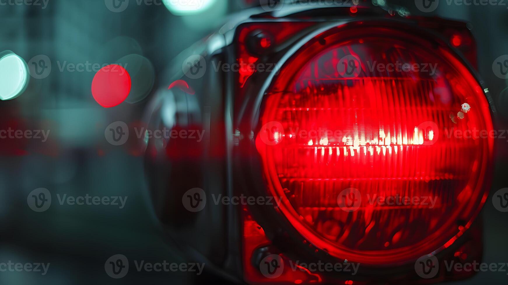 A red light is shown in the background photo