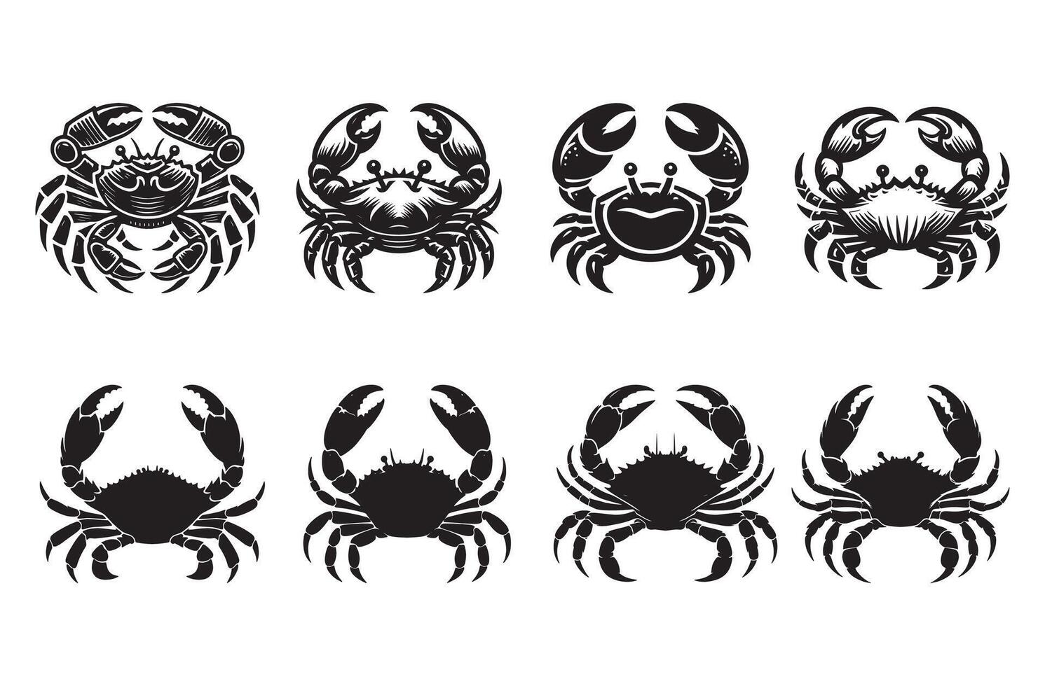 Black Silhouettes of Crabs Collection for Creative Design vector