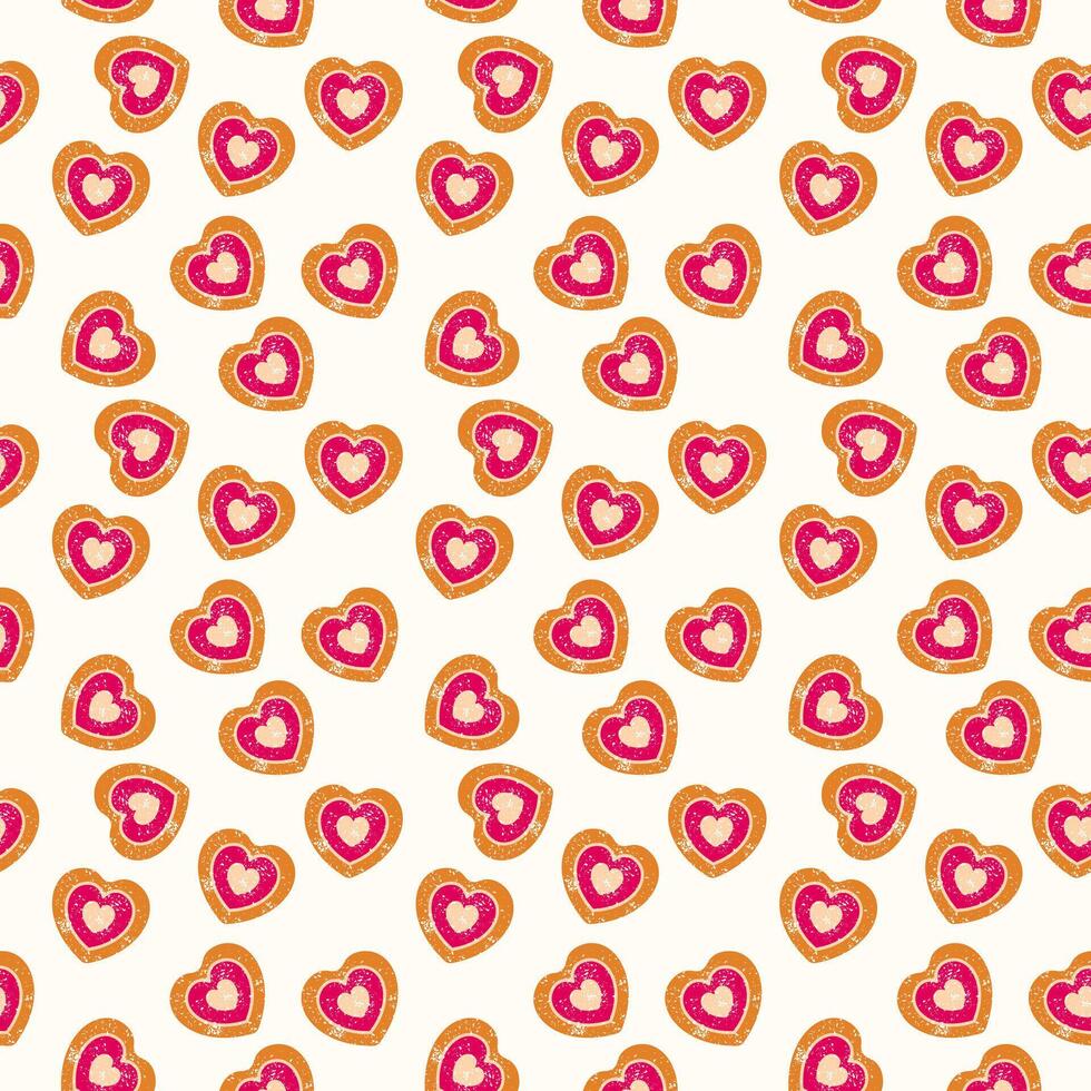 Heart cookies pattern. Christmas dessert seamless print. Holiday Background on white vector