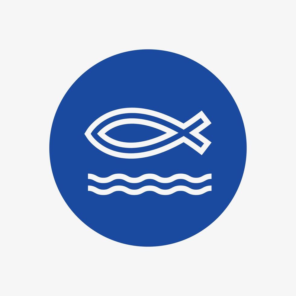 Jesus fish with waves logo in circle shape. Holy emblem minimalism style. Tattoo icon, bible theme. illustration vector