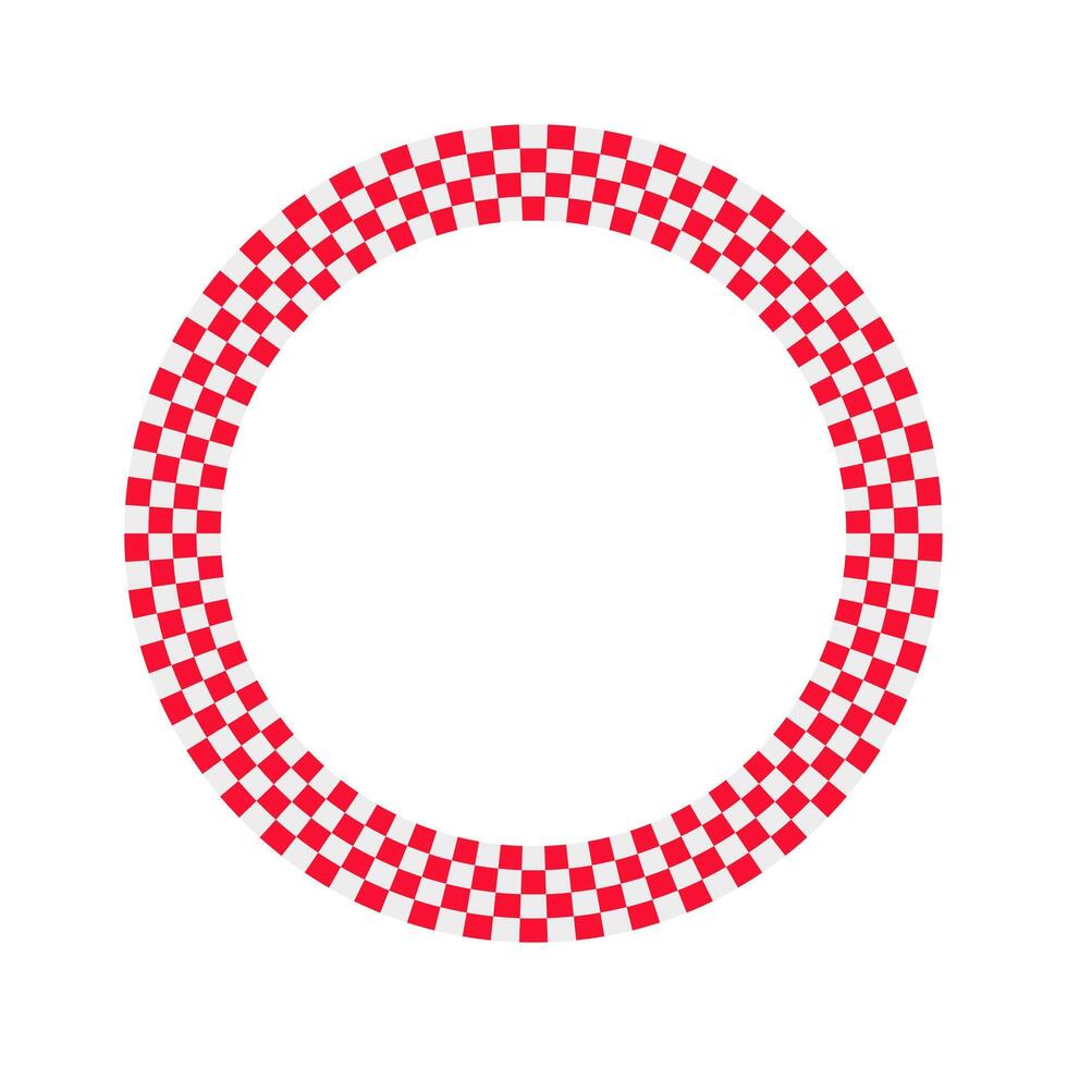 Circle race flag. Checker board geometric pattern. Red Round race frame. illustration vector