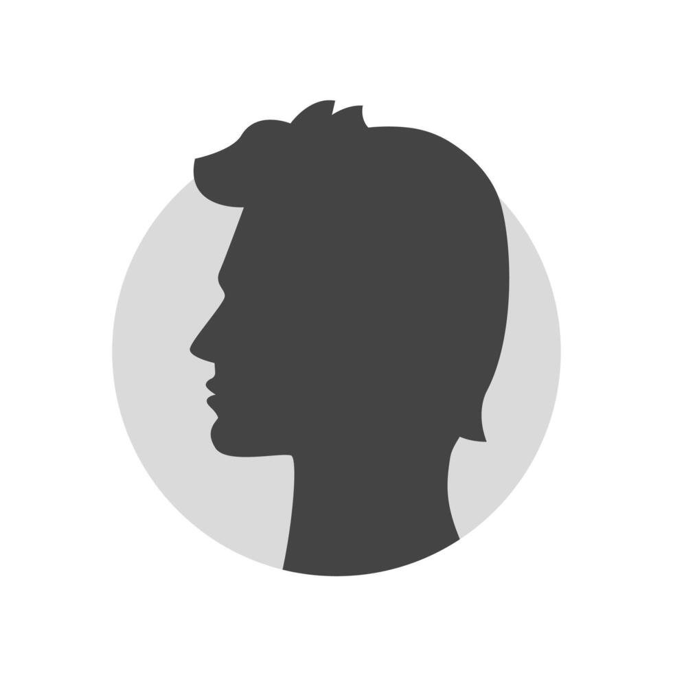 Default man profile icon. Black silhouette in gray circle. illustration vector