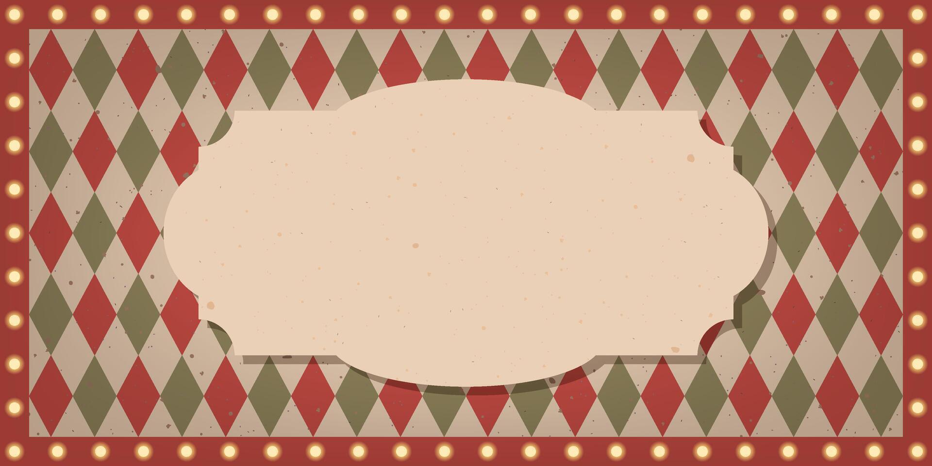 Circus style copy space background. Abstract geometric pattern with glowing bulb. Retro design for Christmas and new year celebration, paper texture vector