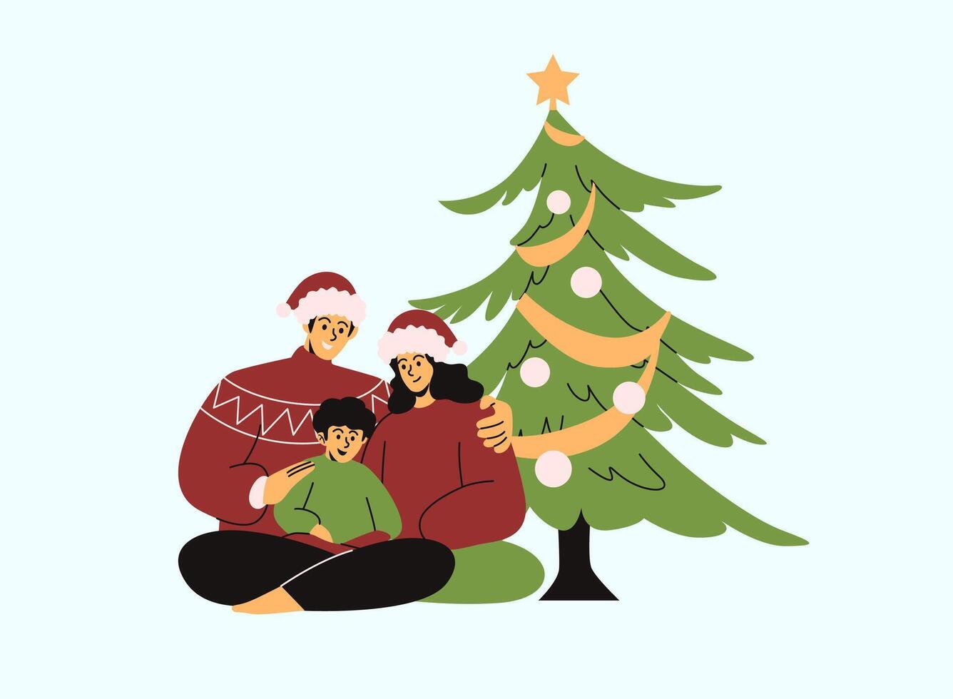 A family gathered around a beautifully decorated Christmas tree vector