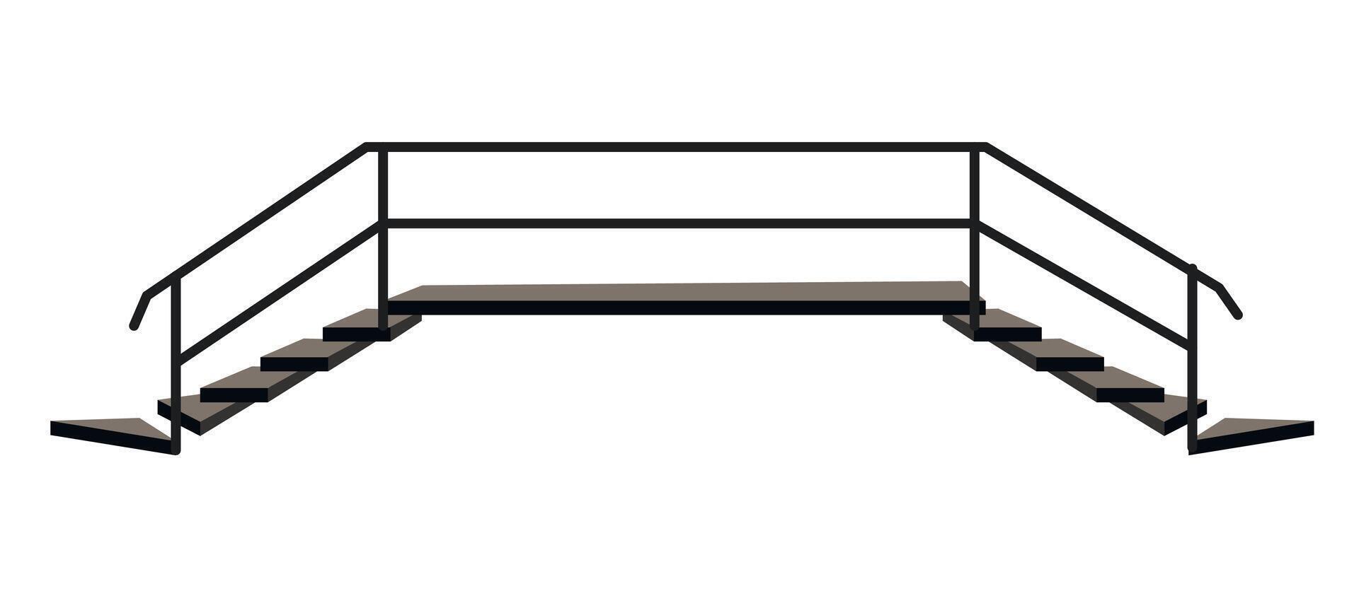 Stair with wooden steps. Ladder Sample with chrome railing side view isolated. illustration on a white background. vector