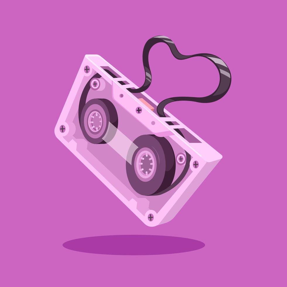 Vintage Cassette Tape with Love Symbol Cartoon Illustration vector