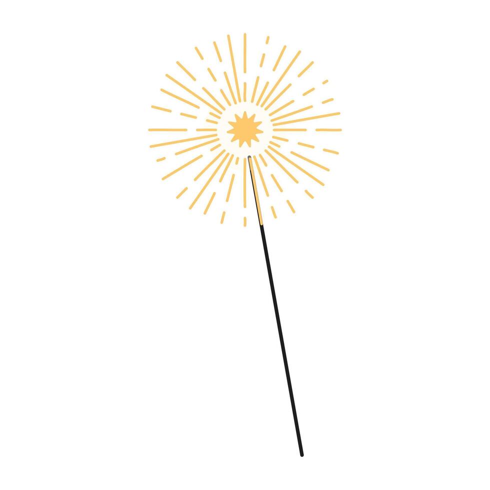 Burning sparklers isolated on white. Bright yellow fireworks with sparks and glow. Design elements for banner, flyer, card, background for party, birthday, holiday. illustration vector
