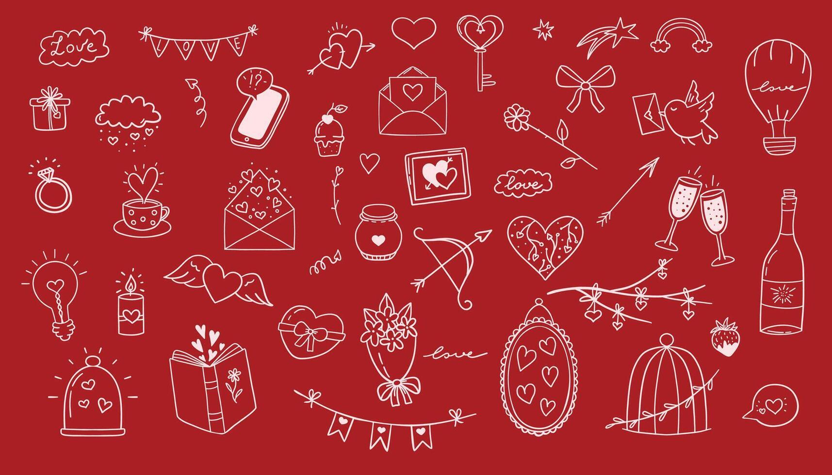 Valentine doodle set. Hand drawn illustration. vector