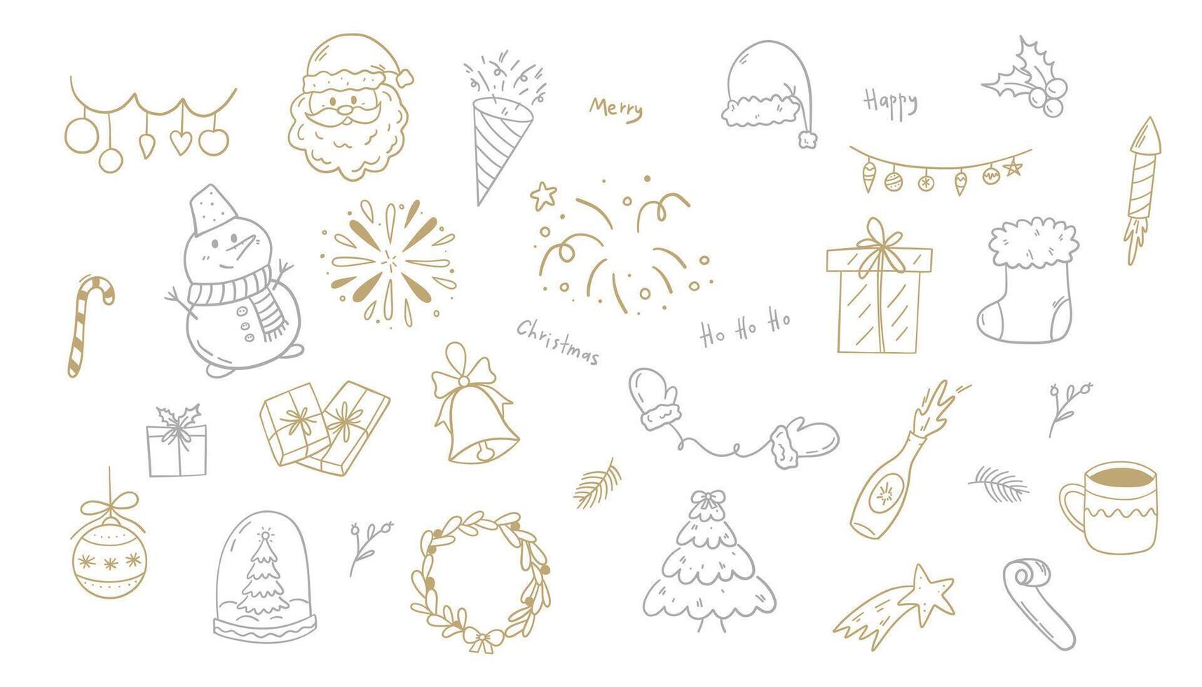 Hand drawn doodle set of Christmas and New Year elements. illustration. vector