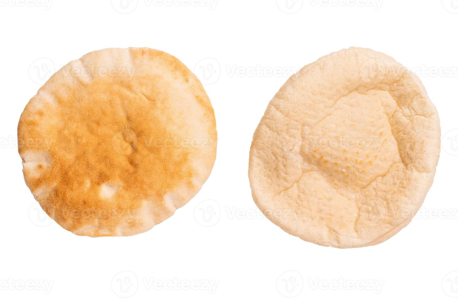 Fresh pita bread close up isolated on white background. top view photo