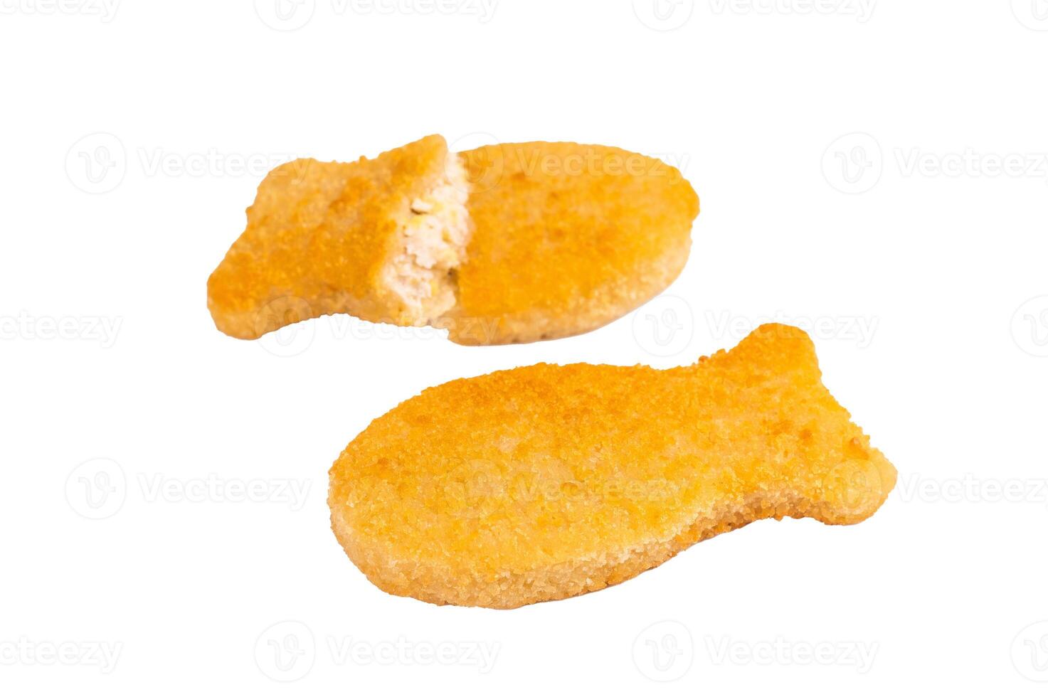 Fish fingers or fish sticks isolated on white background. top view photo