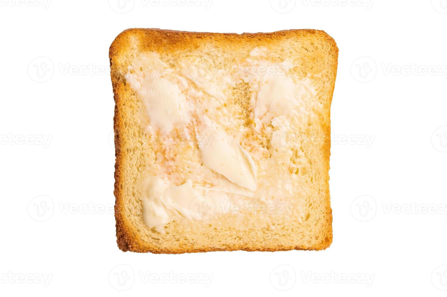 Toast from white bread with butter isolated on white background. top view photo