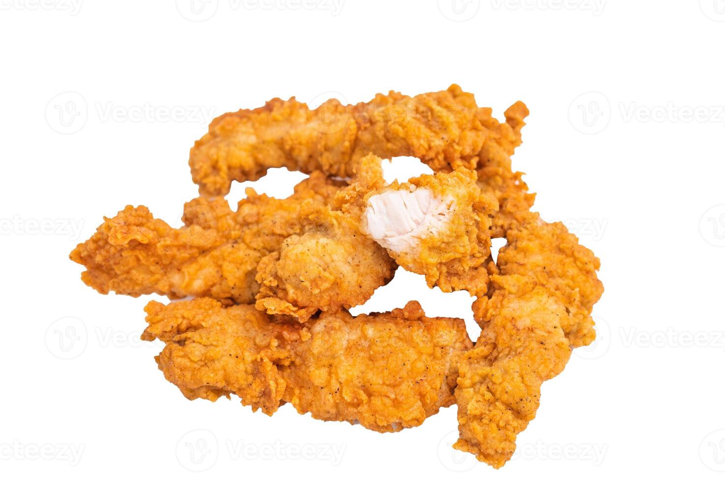 Deep fried chicken strips, stick from breast fillet isolated on white background photo