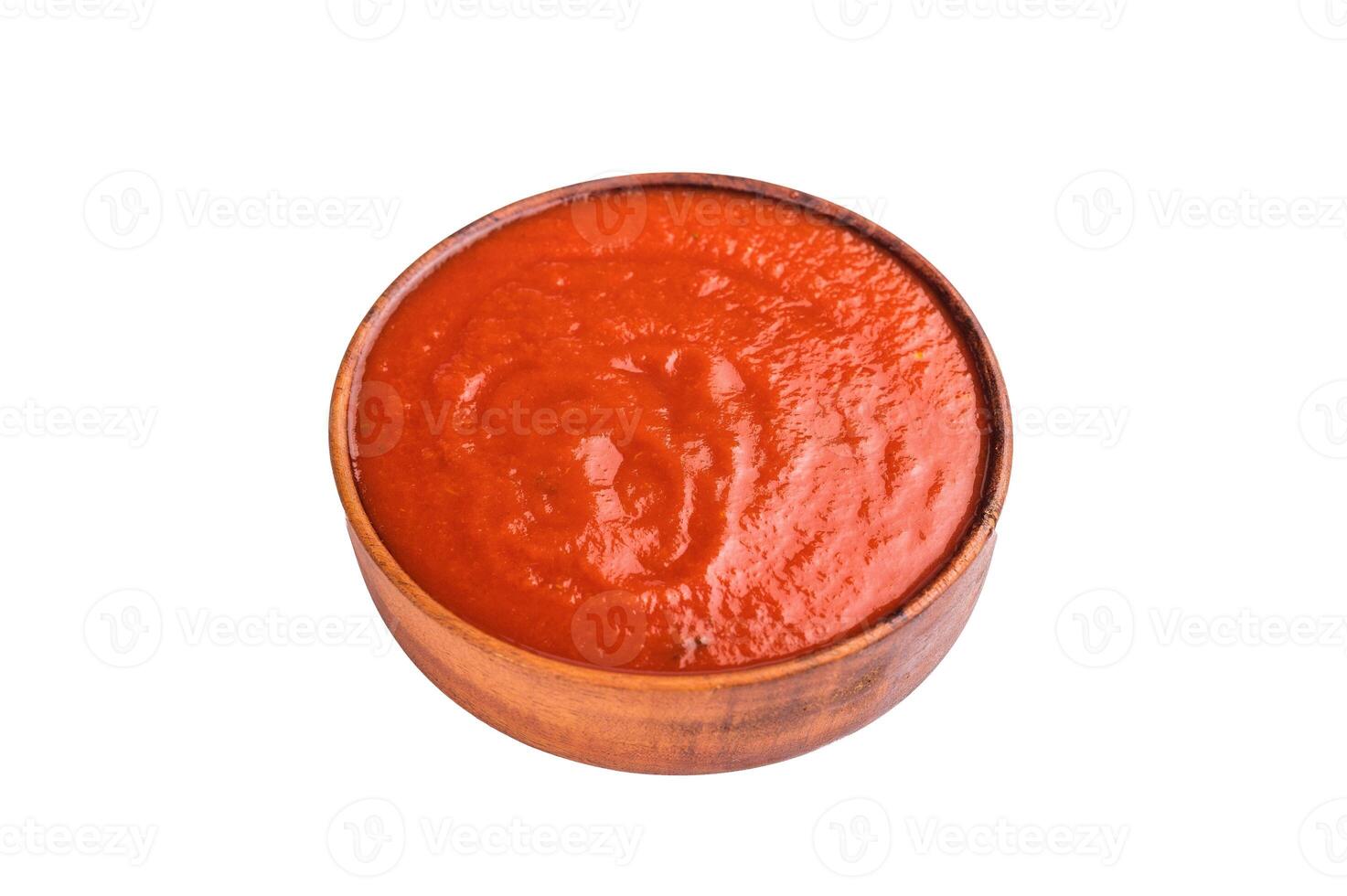 Canned Tomato sauce, preserved paste for cookng, isolated on white background photo