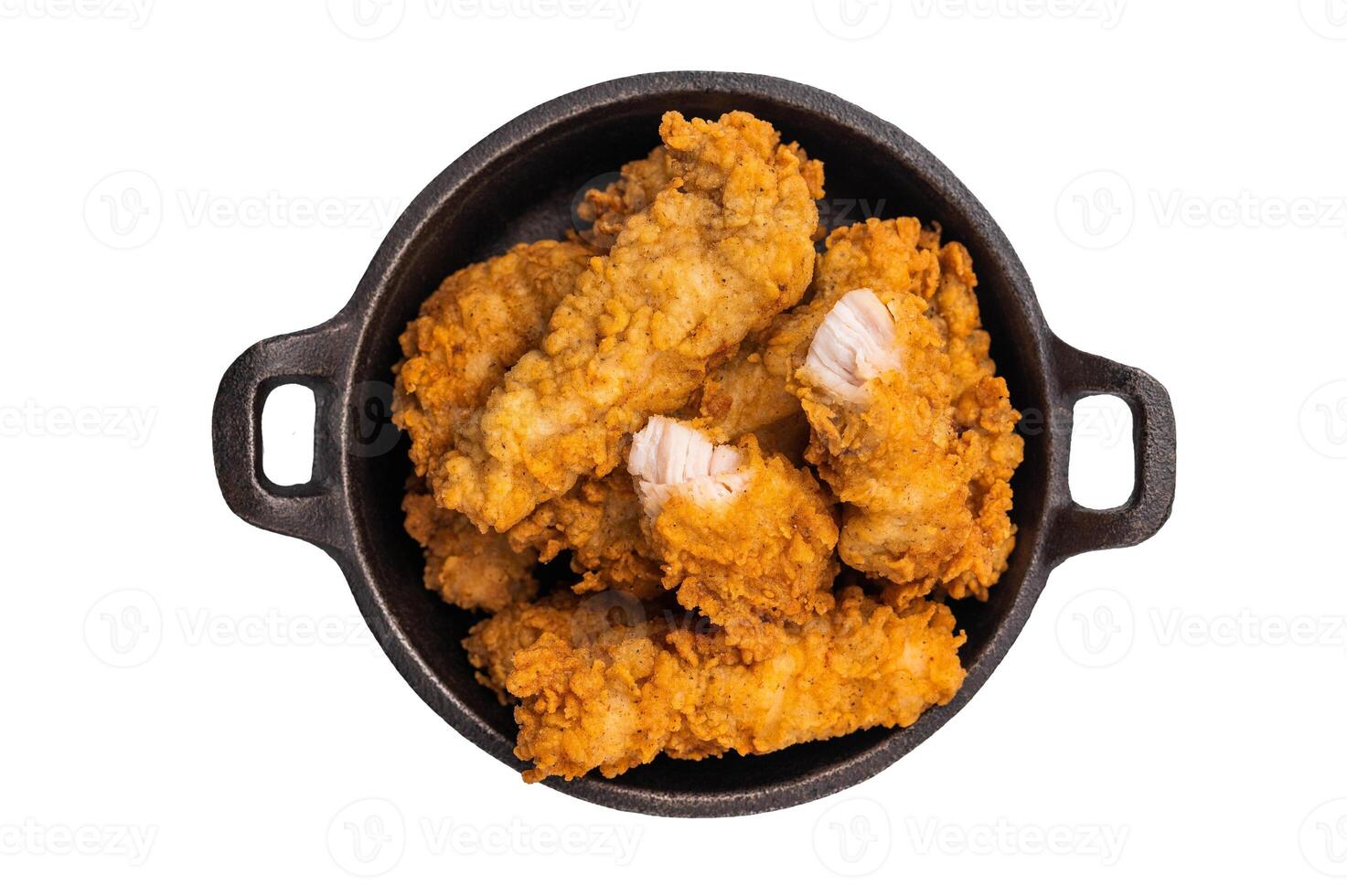 Fried chicken fillet tender strips isolated on white background photo