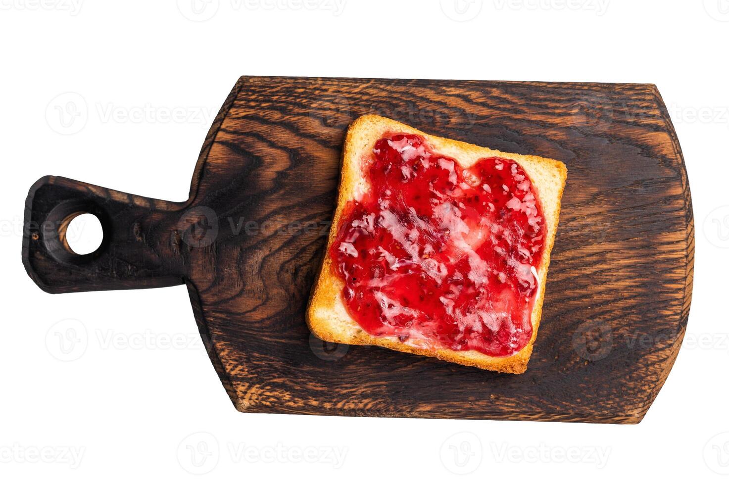 Toast from white bread with butter and Strawberry Jelly jam isolated on white background photo
