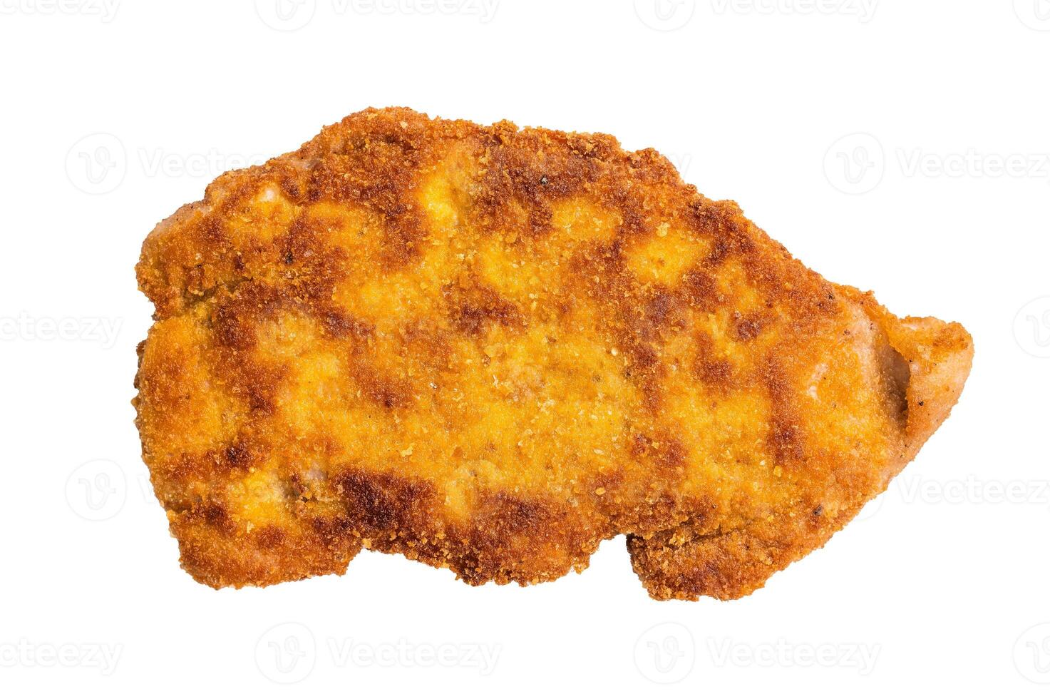 Breaded german weiner schnitzel steak, fried pork meat isolated on white background photo