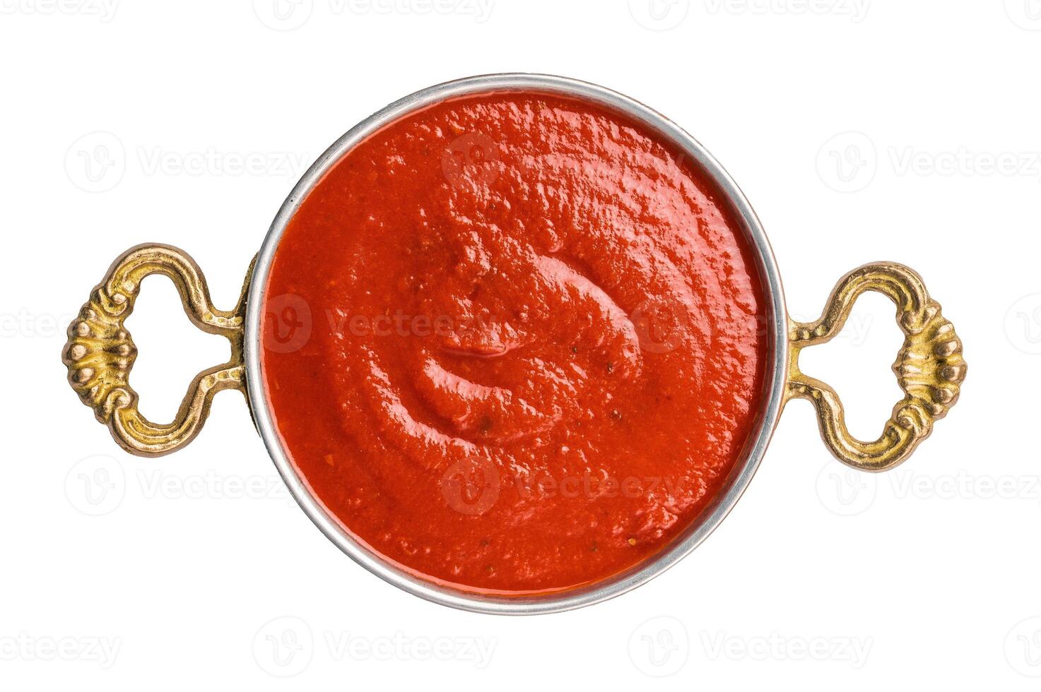 Tomato sauce passata, traditional recipe of italian cuisine, isolated on white background photo
