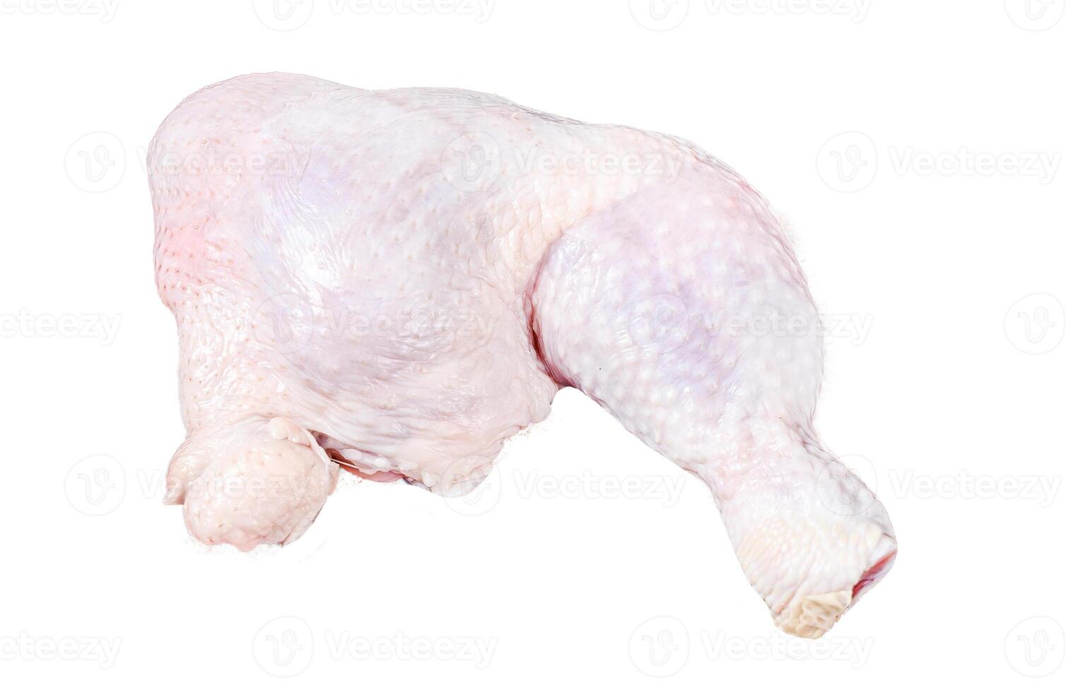 Fresh raw chicken leg. Isolated on white background, Top view. photo