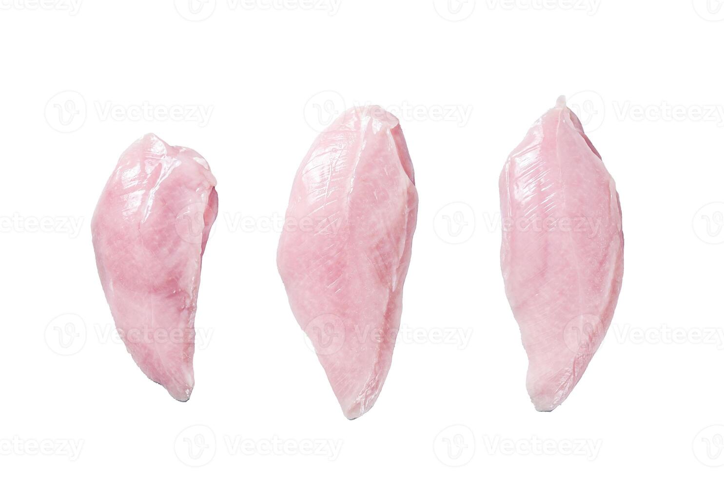 Raw Turkey Breasts fillet steaks. Isolated on white background, top view. photo
