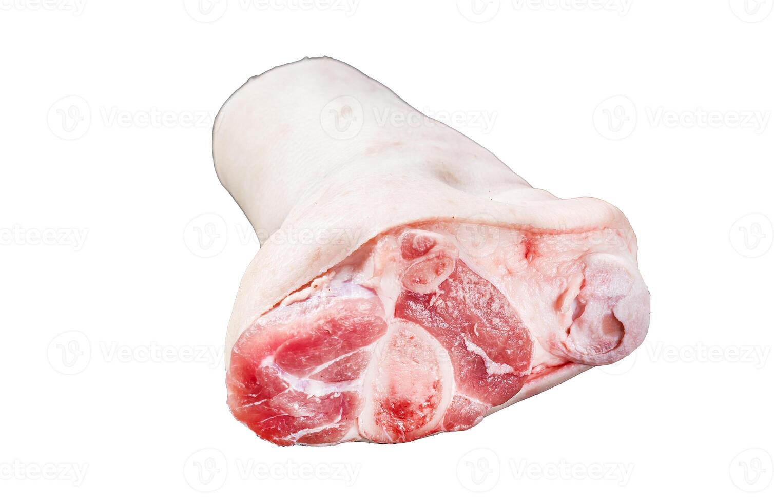 Butcher shop - Raw pork hoof, knuckle, feet Isolated on white background, top view. photo