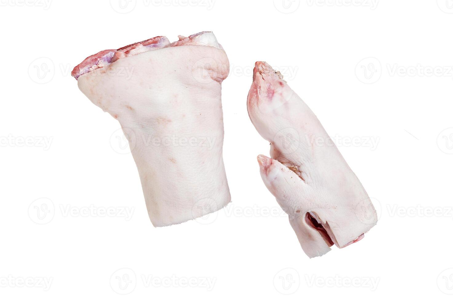 Butcher shop - Raw pork hoof, knuckle, feet Isolated on white background, top view. photo