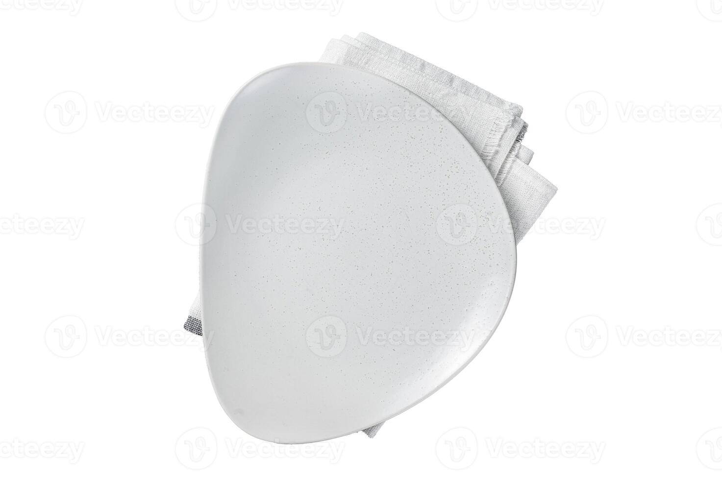 Empty white plate on table. Food cooking and healthy eating background. Isolated, white background. photo