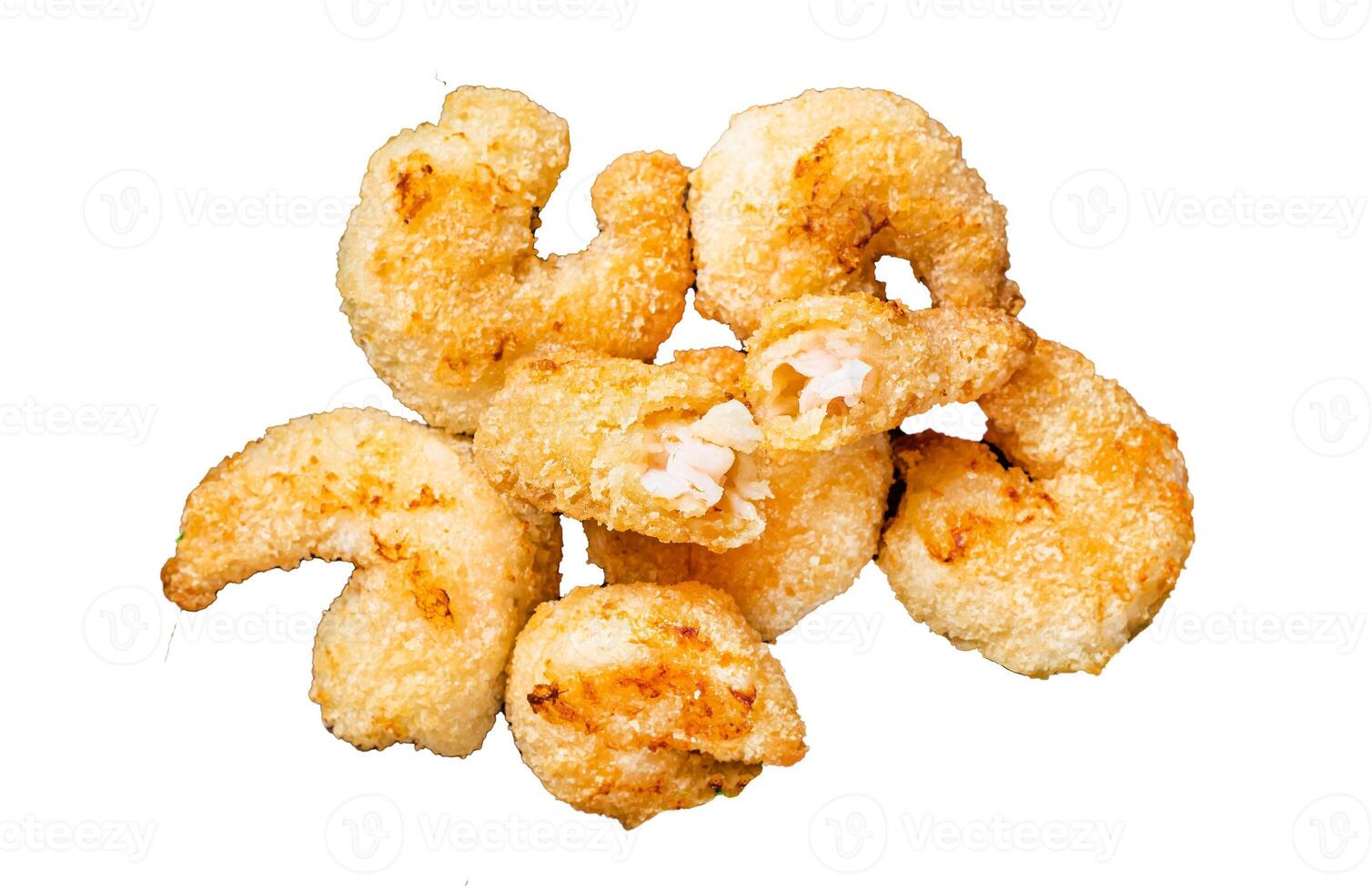 Fried Crispy Shrimps Prawns Isolated on white background, top view. photo