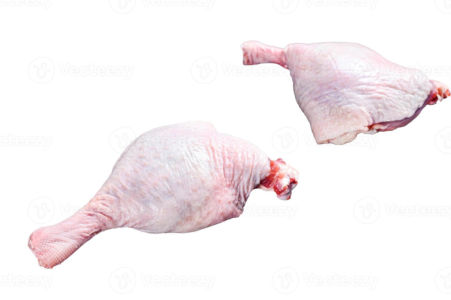 Free range raw Duck legs. Isolated on white background. photo